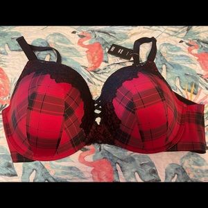 Red/Black plaid push-up plunge bra